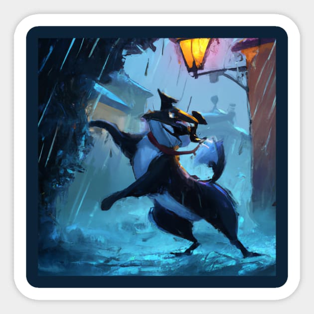 Dedicated Dog Practices Karate in the Rain Sticker by Star Scrunch